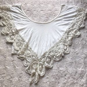 Cream colored, off the shoulder, lace crop top